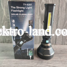 Аккумуляторный LED  фонарь ручной повербанк (powerbank) с солнечной панелью, USB выход  TY-829T